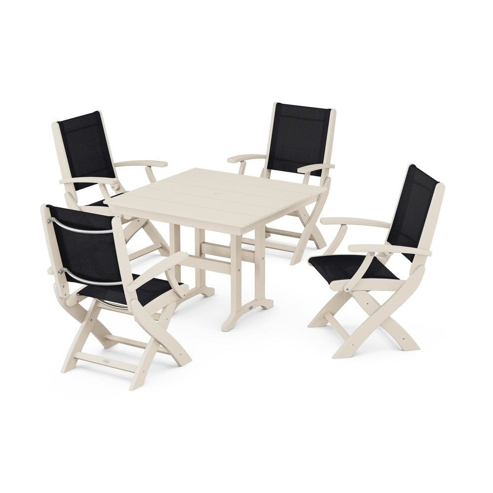 POLYWOOD® - Coastal Folding Chair 5-Piece Farmhouse Dining Set - PWS1142