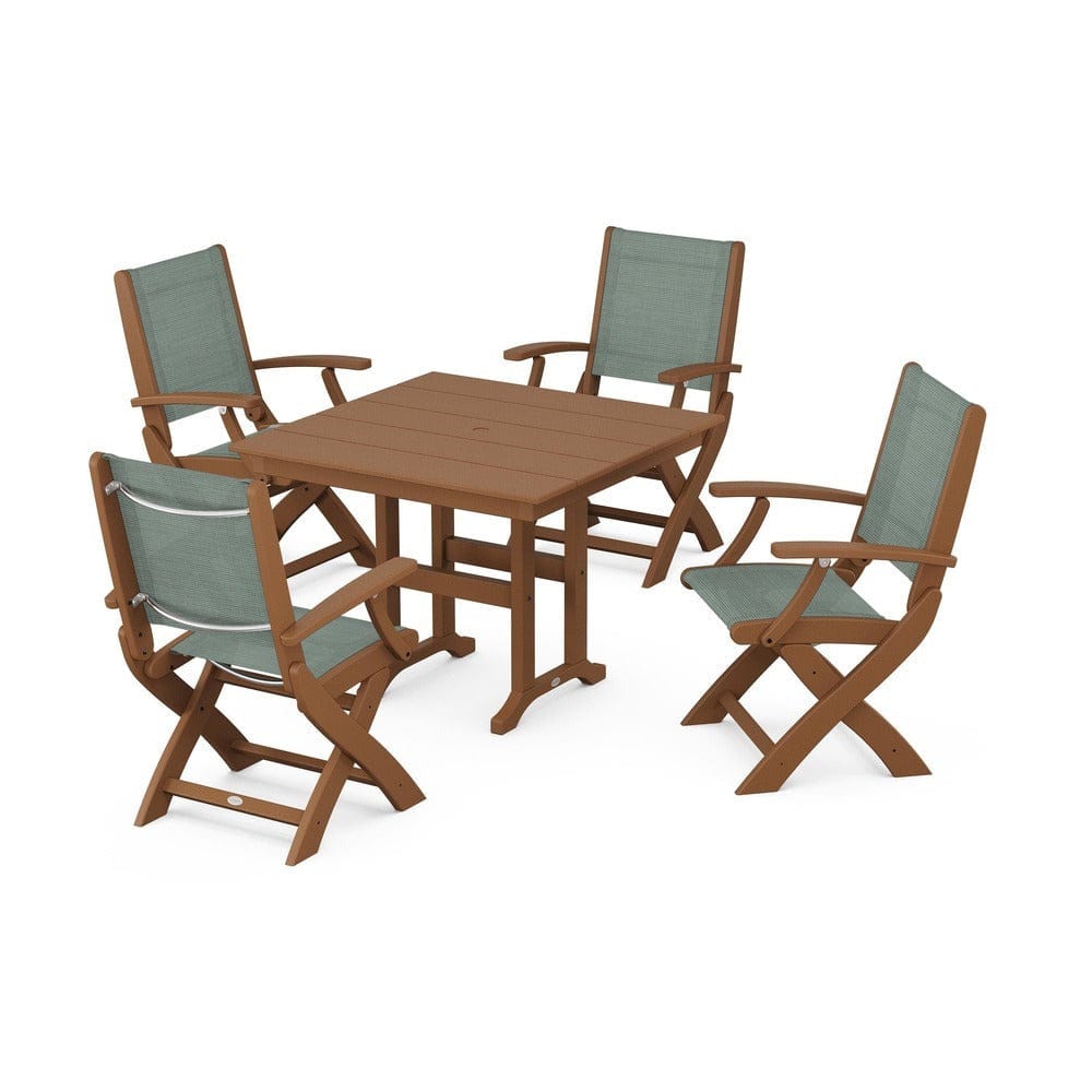 POLYWOOD® - Coastal Folding Chair 5-Piece Farmhouse Dining Set - PWS1142 Outdoor Furniture POLYWOOD®