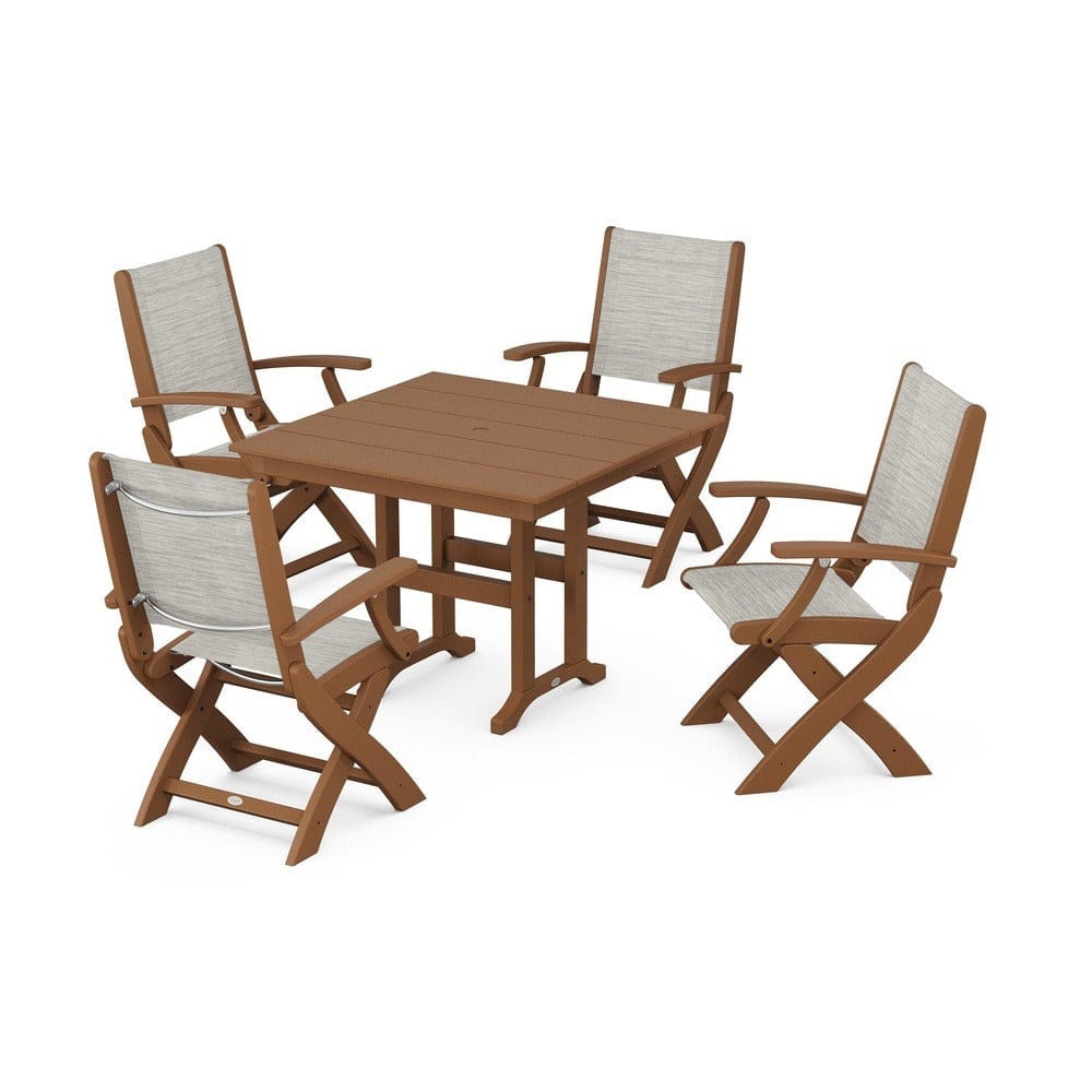 POLYWOOD® - Coastal Folding Chair 5-Piece Farmhouse Dining Set - PWS1142