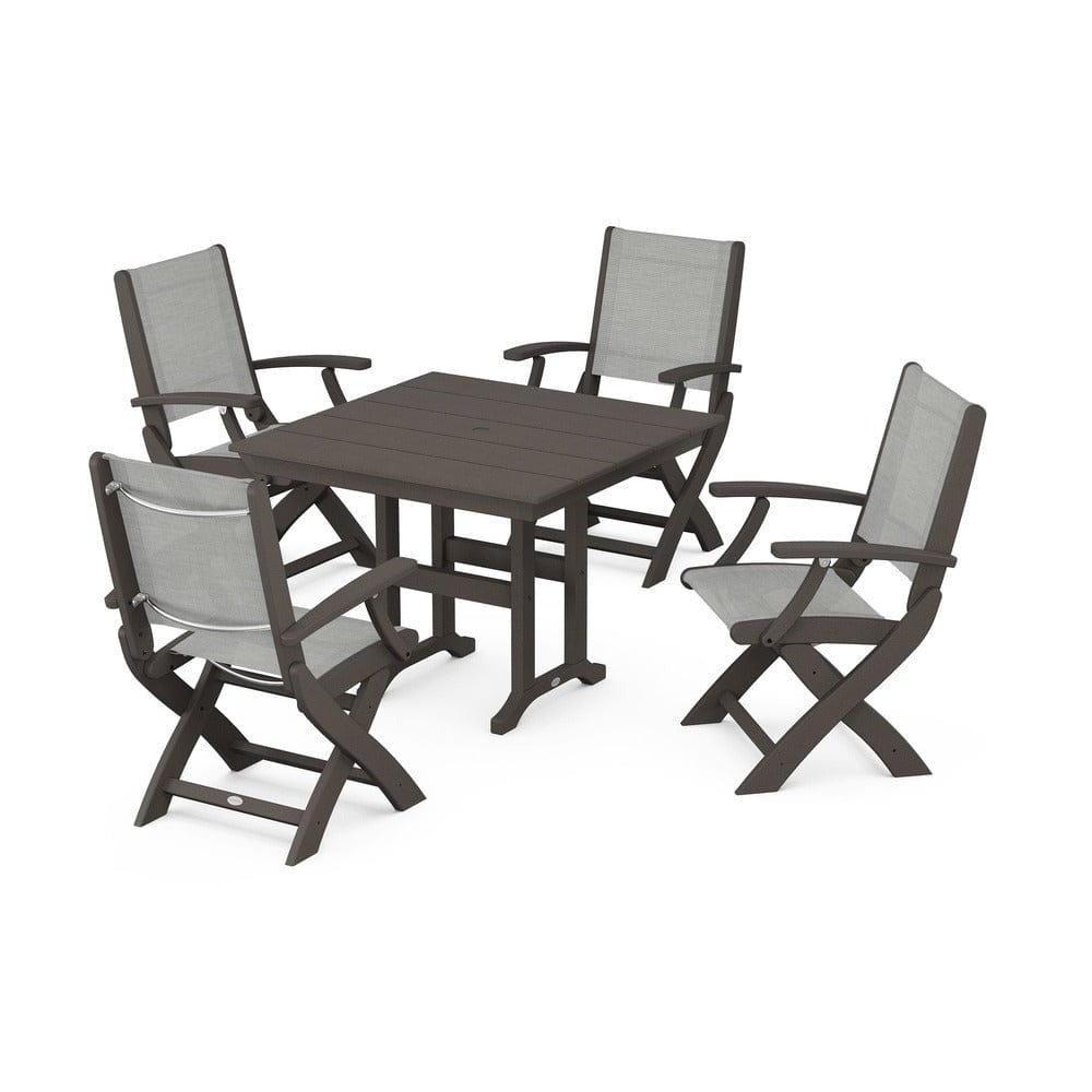 POLYWOOD® - Coastal Folding Chair 5-Piece Farmhouse Dining Set - PWS1142 Outdoor Furniture POLYWOOD®