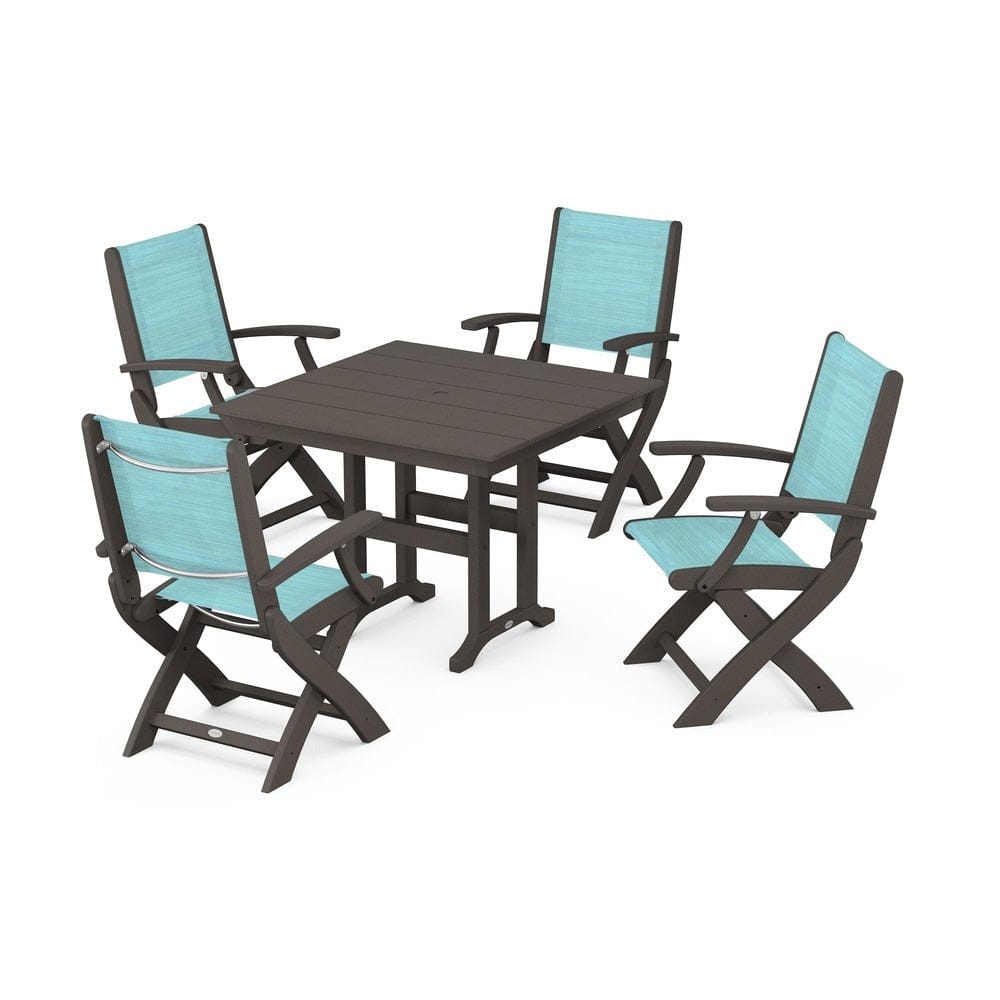 POLYWOOD® - Coastal Folding Chair 5-Piece Farmhouse Dining Set - PWS1142