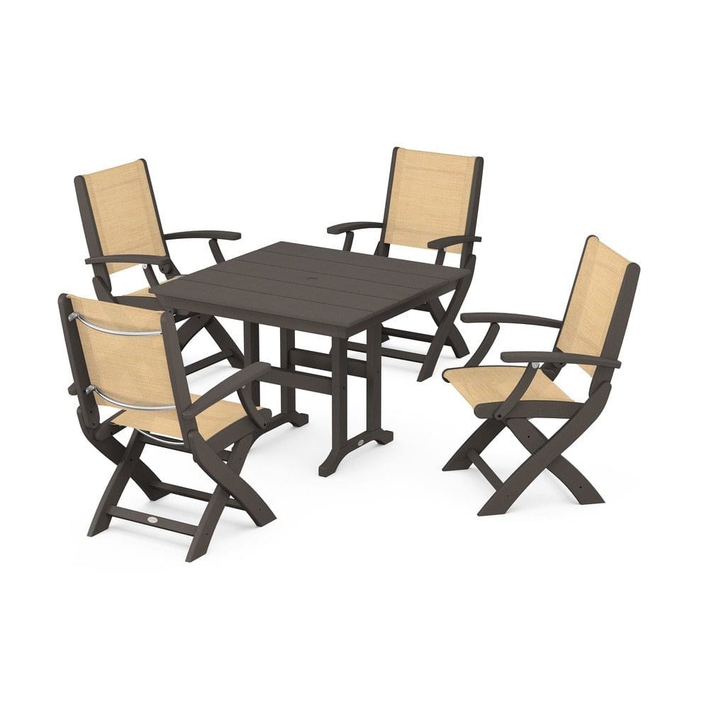 POLYWOOD® - Coastal Folding Chair 5-Piece Farmhouse Dining Set - PWS1142