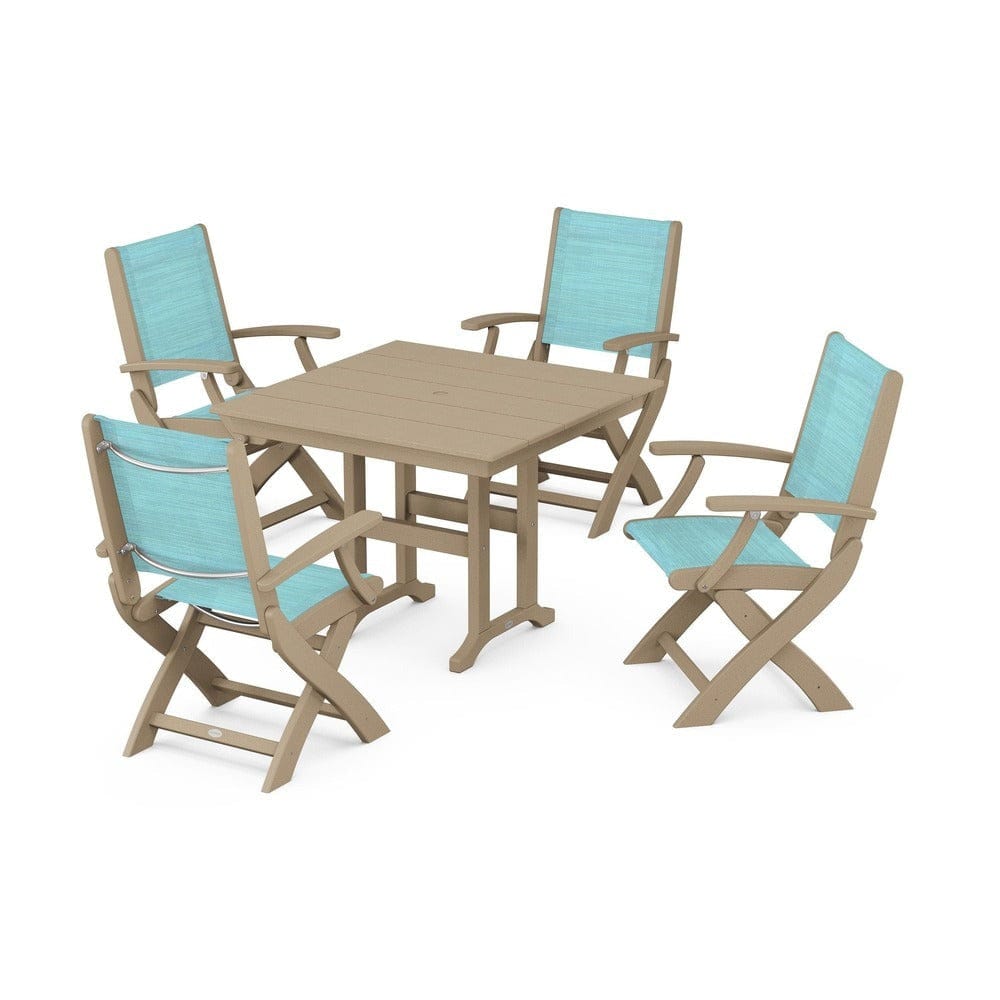 POLYWOOD® - Coastal Folding Chair 5-Piece Farmhouse Dining Set - PWS1142