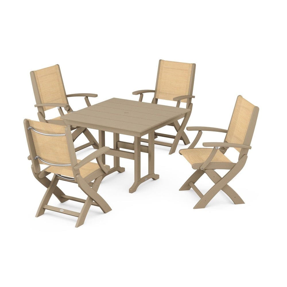 POLYWOOD® - Coastal Folding Chair 5-Piece Farmhouse Dining Set - PWS1142