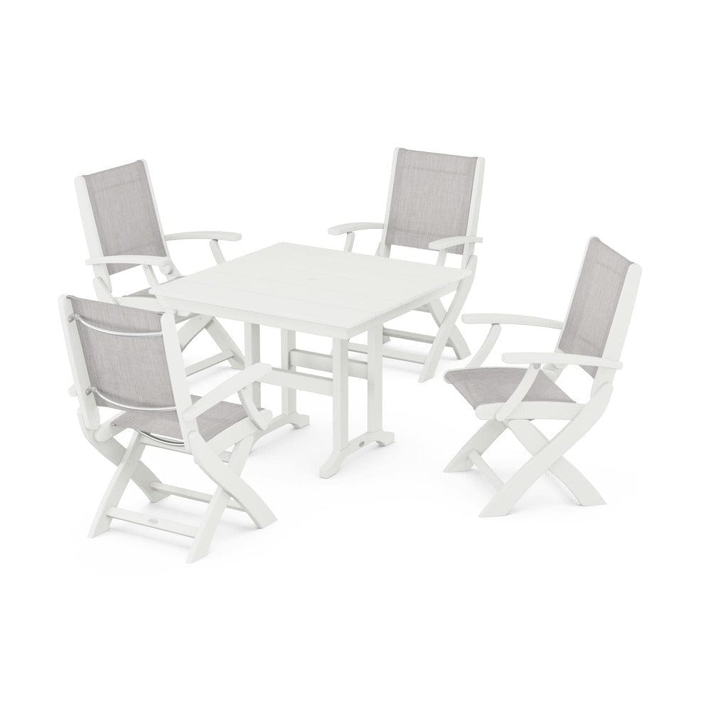 POLYWOOD® - Coastal Folding Chair 5-Piece Farmhouse Dining Set - PWS1142 Outdoor Furniture POLYWOOD®