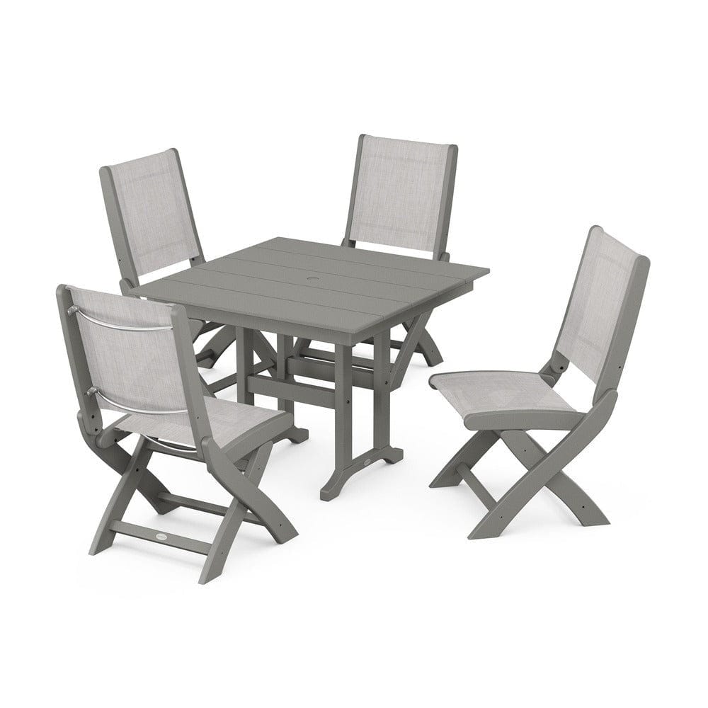 POLYWOOD® - Coastal Folding Side Chair 5-Piece Farmhouse Dining Set - PWS1143 Outdoor Furniture POLYWOOD®
