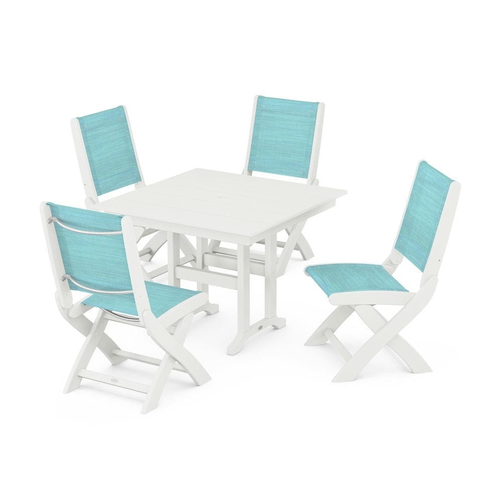 POLYWOOD® - Coastal Folding Side Chair 5-Piece Farmhouse Dining Set - PWS1143