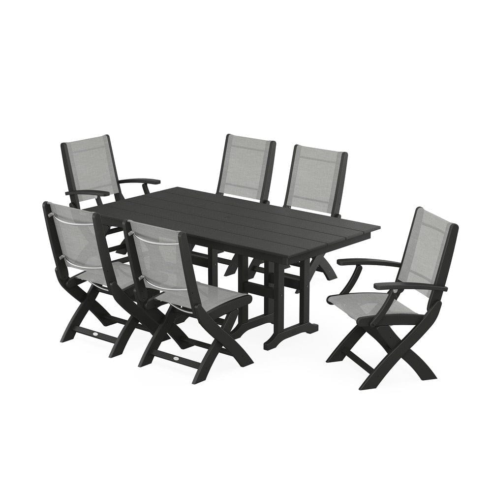 POLYWOOD® - Coastal Folding Chair 7-Piece Farmhouse Dining Set - PWS1176