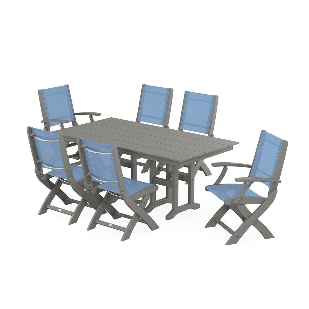 POLYWOOD® - Coastal Folding Chair 7-Piece Farmhouse Dining Set - PWS1176 Outdoor Furniture POLYWOOD®