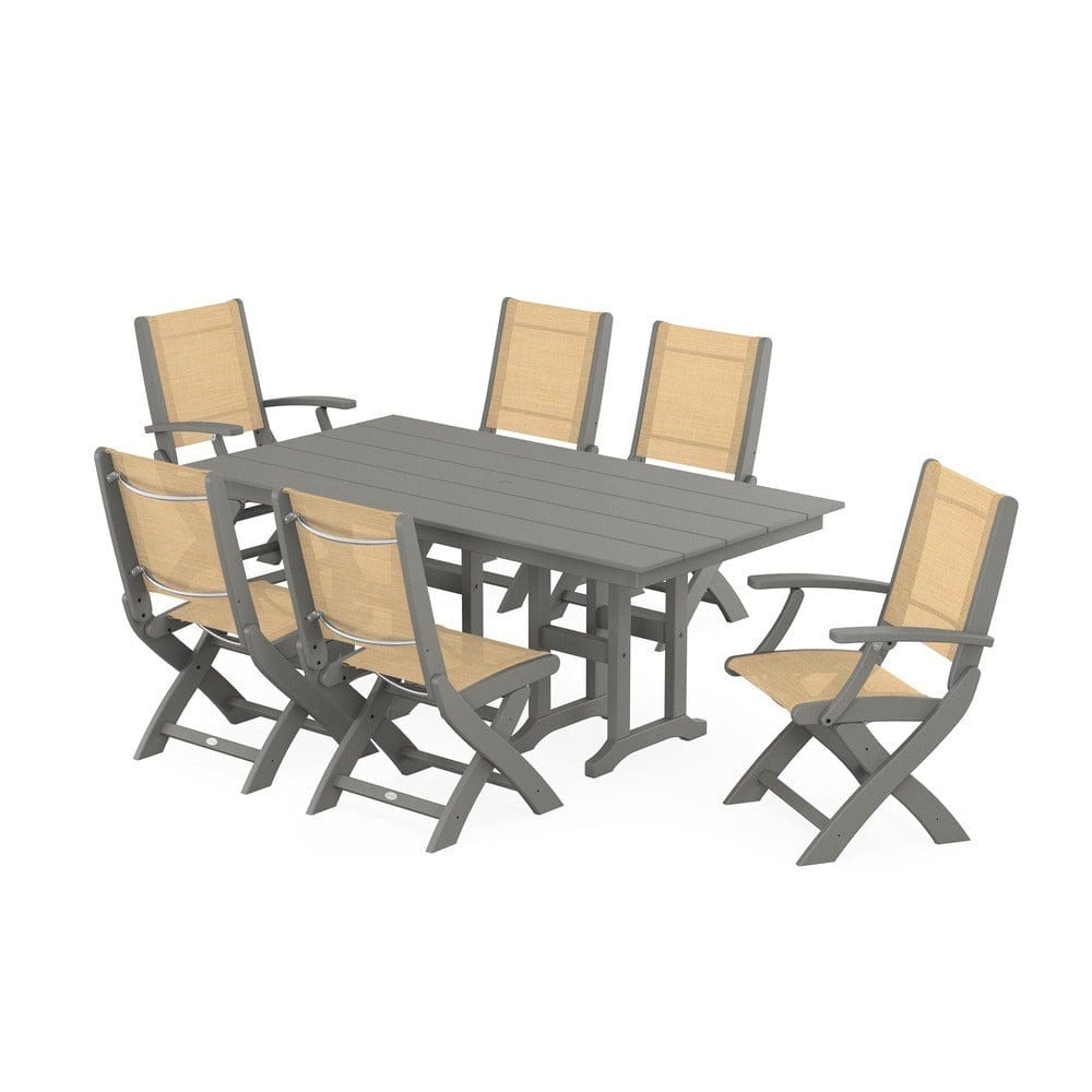 POLYWOOD® - Coastal Folding Chair 7-Piece Farmhouse Dining Set - PWS1176