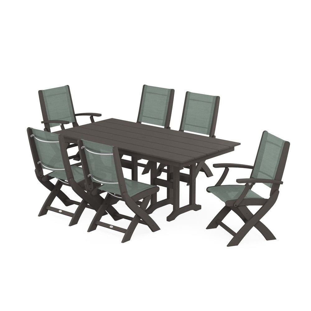 POLYWOOD® - Coastal Folding Chair 7-Piece Farmhouse Dining Set - PWS1176 Outdoor Furniture POLYWOOD®