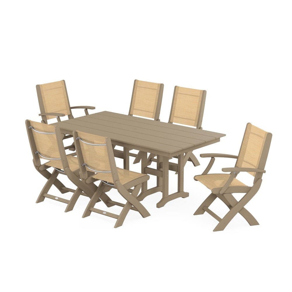 POLYWOOD® - Coastal Folding Chair 7-Piece Farmhouse Dining Set - PWS1176 Outdoor Furniture POLYWOOD®