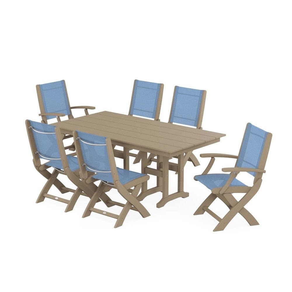 POLYWOOD® - Coastal Folding Chair 7-Piece Farmhouse Dining Set - PWS1176 Outdoor Furniture POLYWOOD®