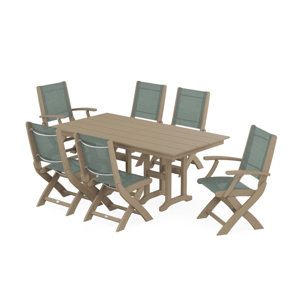 POLYWOOD® - Coastal Folding Chair 7-Piece Farmhouse Dining Set - PWS1176 Outdoor Furniture POLYWOOD®