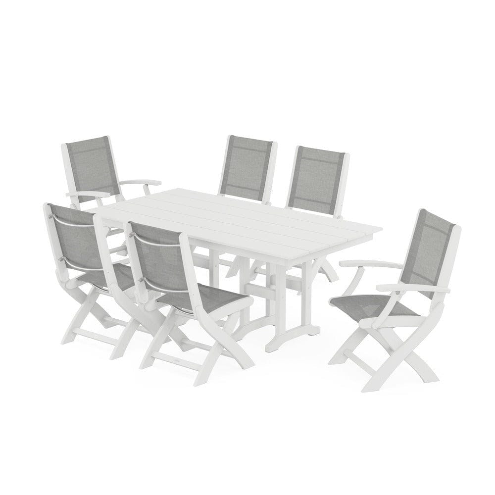 POLYWOOD® - Coastal Folding Chair 7-Piece Farmhouse Dining Set - PWS1176