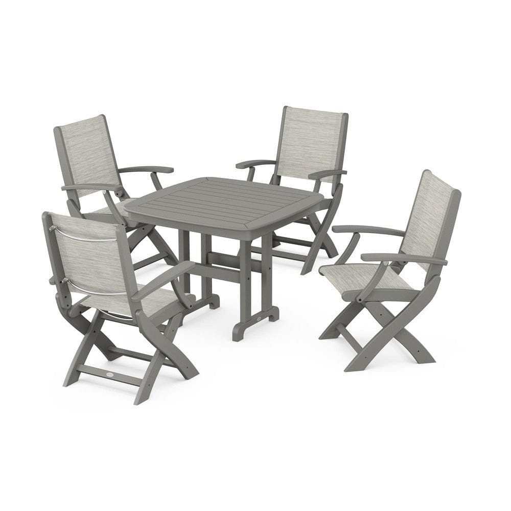 POLYWOOD® - Coastal Folding Chair 5-Piece Dining Set - PWS1237 Outdoor Furniture POLYWOOD®