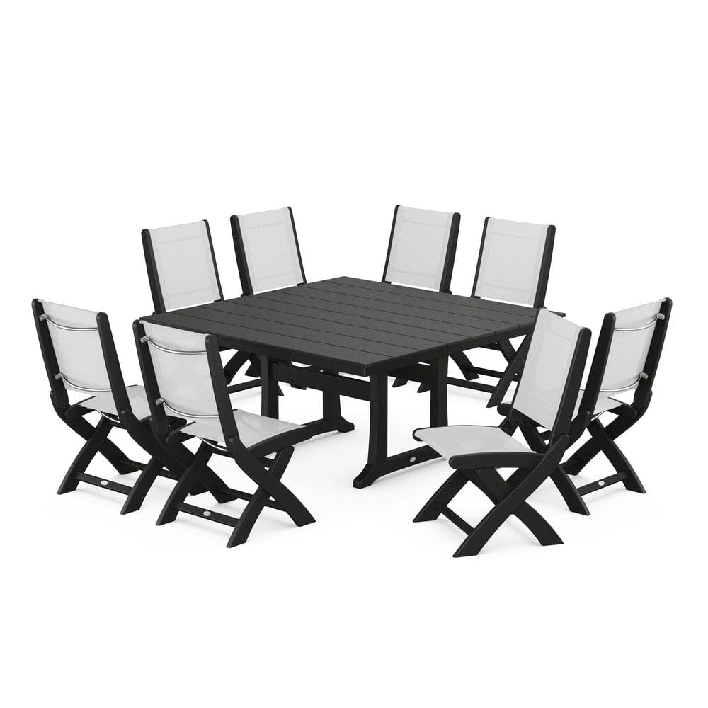 POLYWOOD® - Coastal Folding Side Chair 9-Piece Farmhouse Dining Set - PWS1287 Outdoor Furniture POLYWOOD®