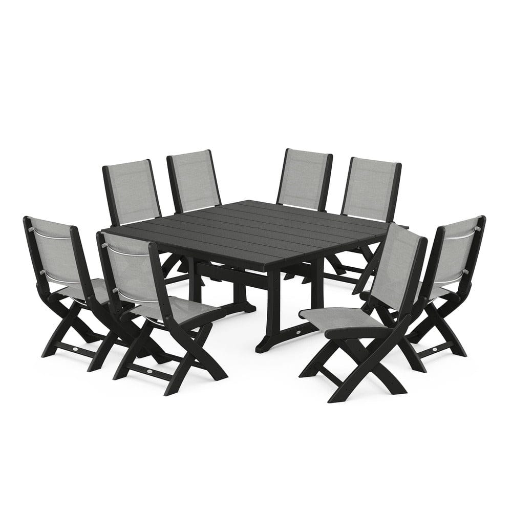 POLYWOOD® - Coastal Folding Side Chair 9-Piece Farmhouse Dining Set - PWS1287 Outdoor Furniture POLYWOOD®