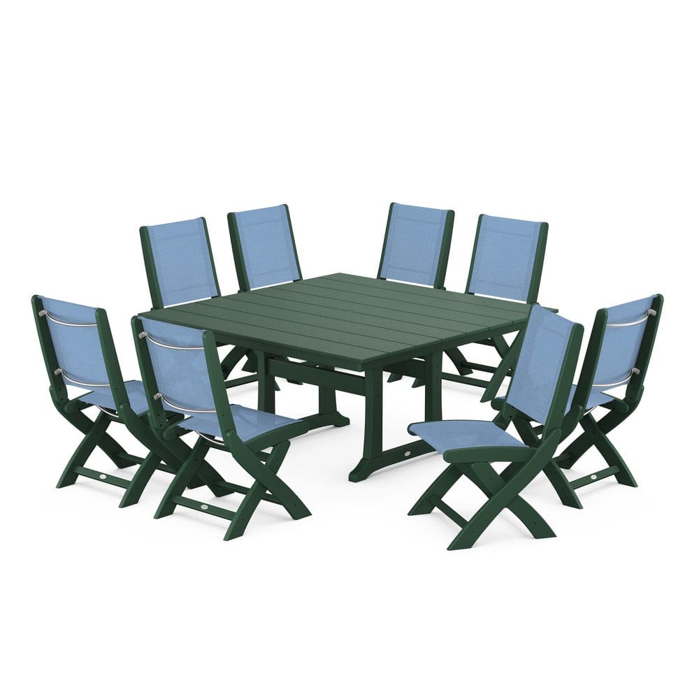 POLYWOOD® - Coastal Folding Side Chair 9-Piece Farmhouse Dining Set - PWS1287 Outdoor Furniture POLYWOOD®