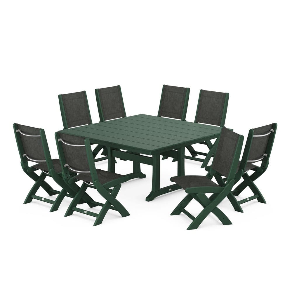 POLYWOOD® - Coastal Folding Side Chair 9-Piece Farmhouse Dining Set - PWS1287