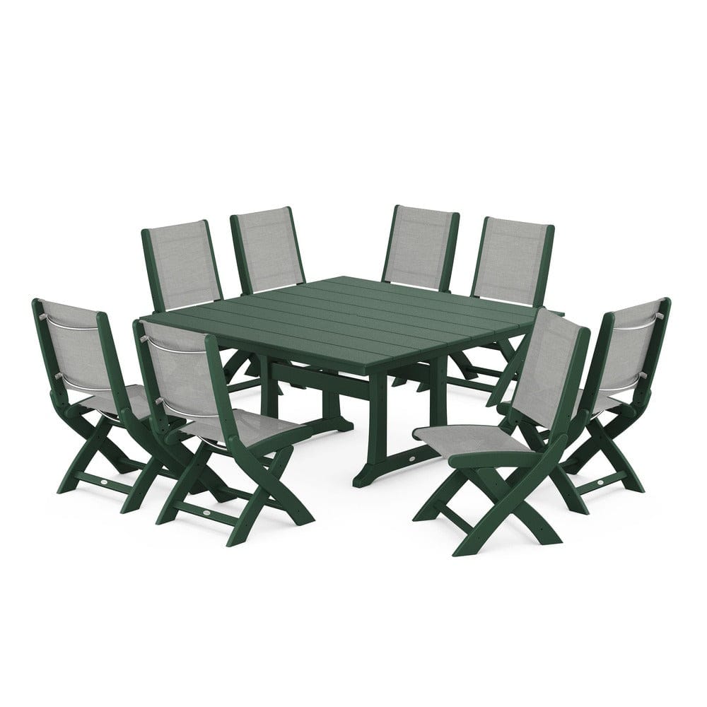 POLYWOOD® - Coastal Folding Side Chair 9-Piece Farmhouse Dining Set - PWS1287