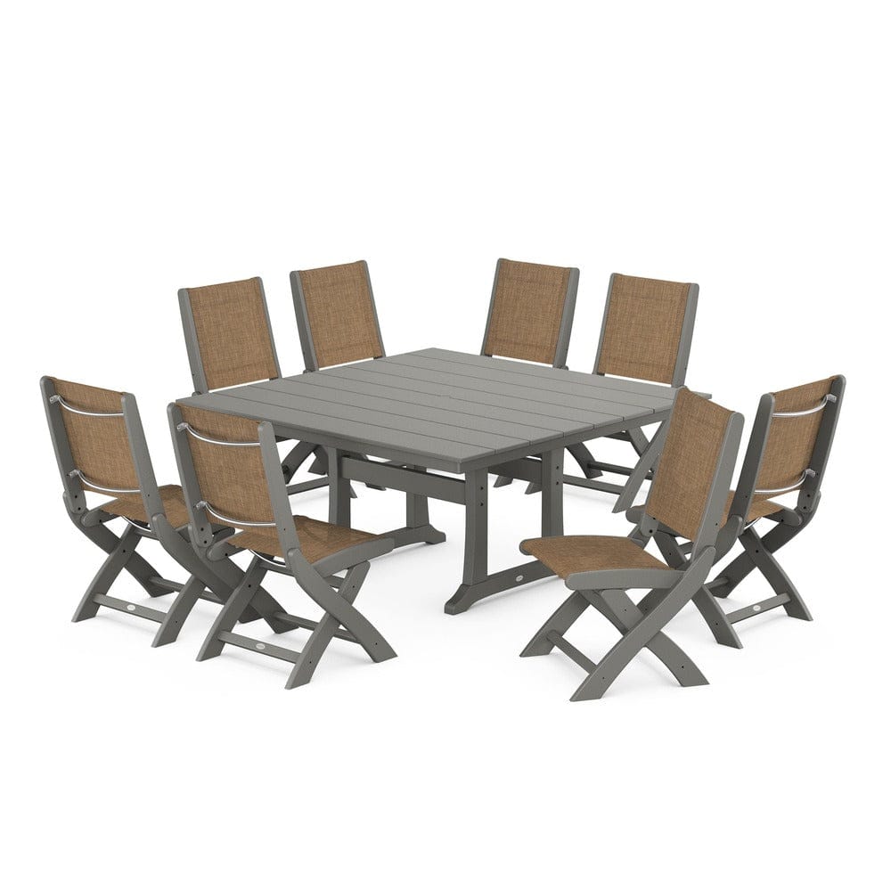 POLYWOOD® - Coastal Folding Side Chair 9-Piece Farmhouse Dining Set - PWS1287 Outdoor Furniture POLYWOOD®