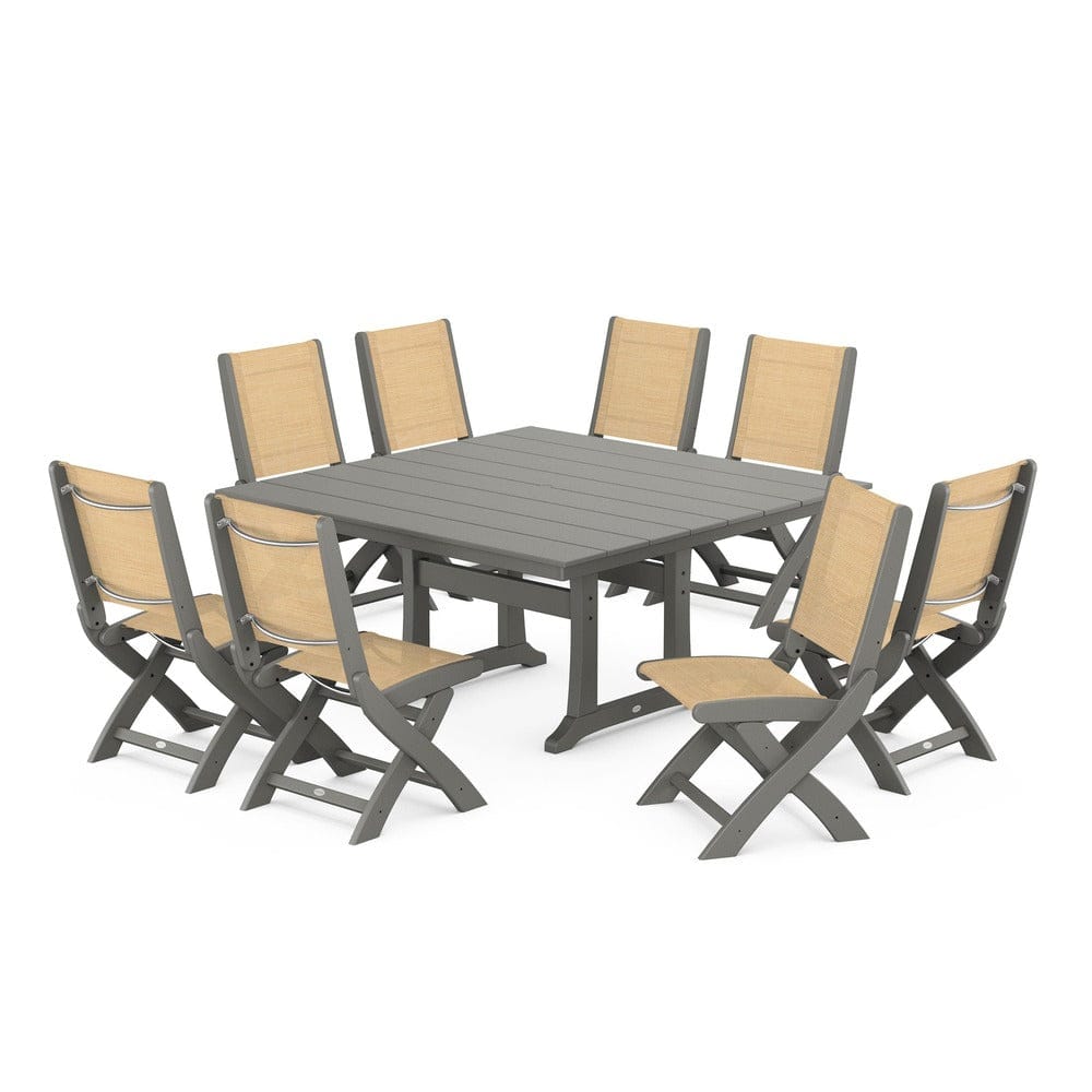 POLYWOOD® - Coastal Folding Side Chair 9-Piece Farmhouse Dining Set - PWS1287