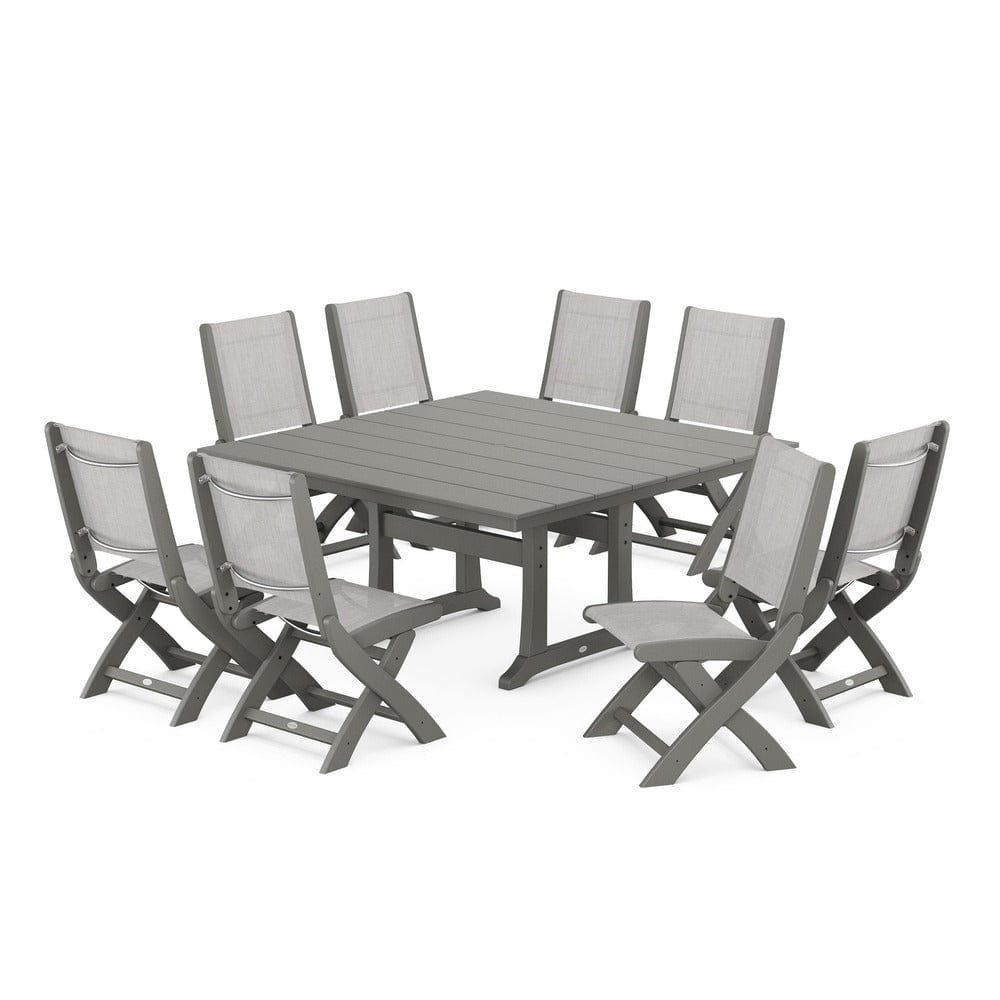 POLYWOOD® - Coastal Folding Side Chair 9-Piece Farmhouse Dining Set - PWS1287 Outdoor Furniture POLYWOOD®