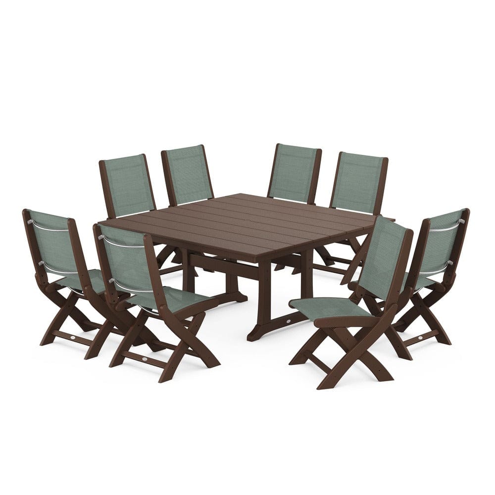 POLYWOOD® - Coastal Folding Side Chair 9-Piece Farmhouse Dining Set - PWS1287