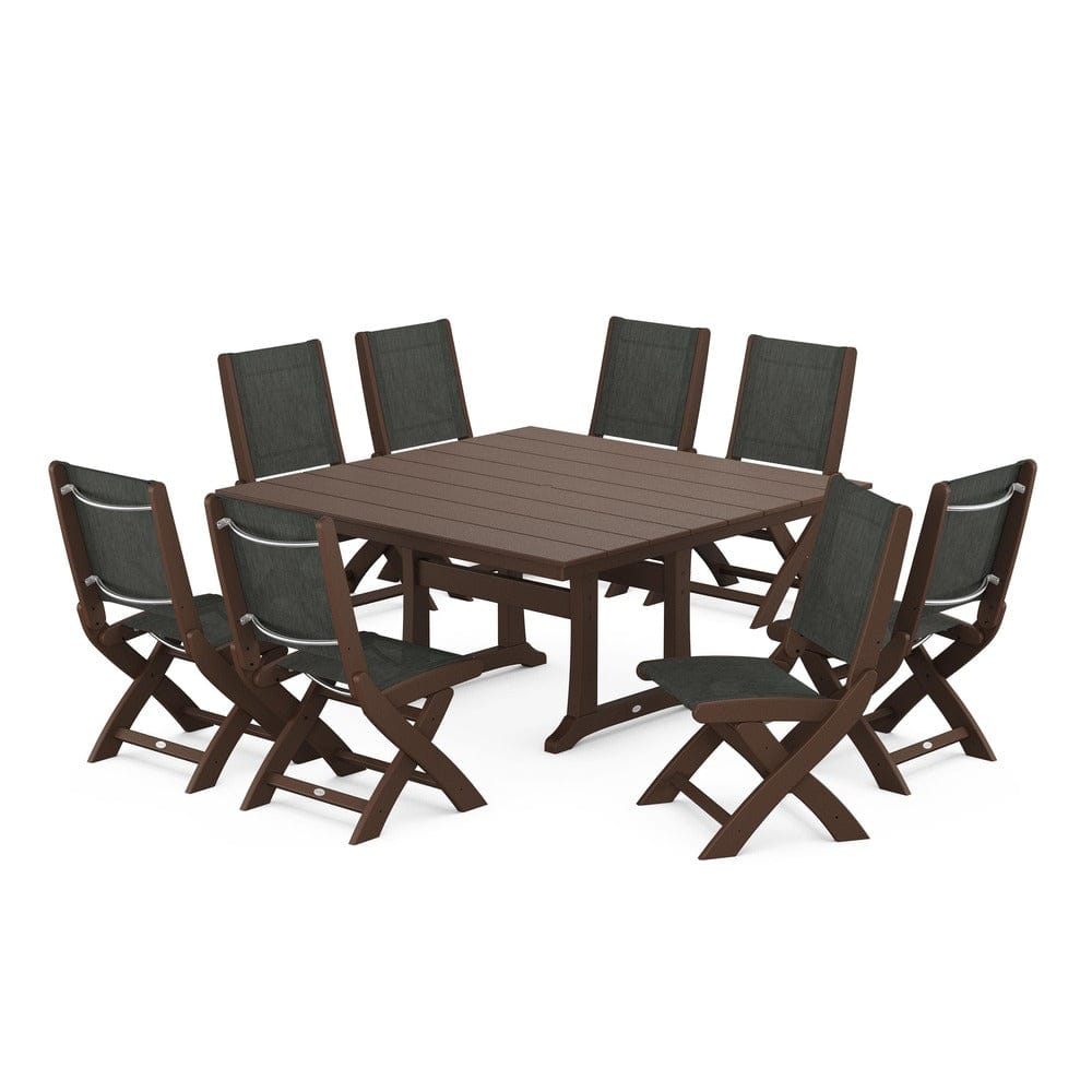 POLYWOOD® - Coastal Folding Side Chair 9-Piece Farmhouse Dining Set - PWS1287