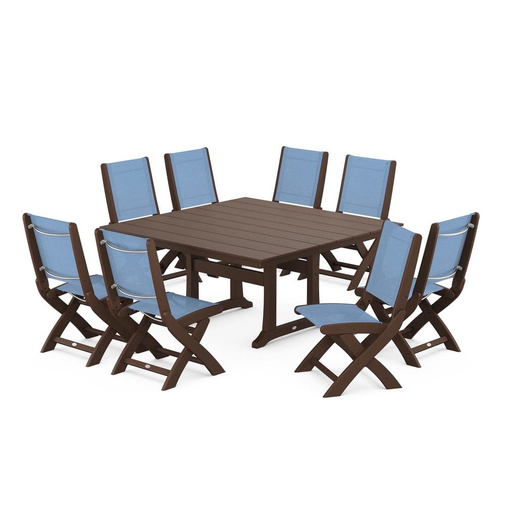 POLYWOOD® - Coastal Folding Side Chair 9-Piece Farmhouse Dining Set - PWS1287