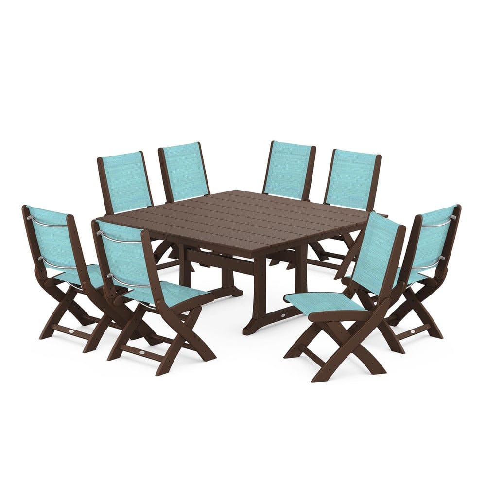 POLYWOOD® - Coastal Folding Side Chair 9-Piece Farmhouse Dining Set - PWS1287