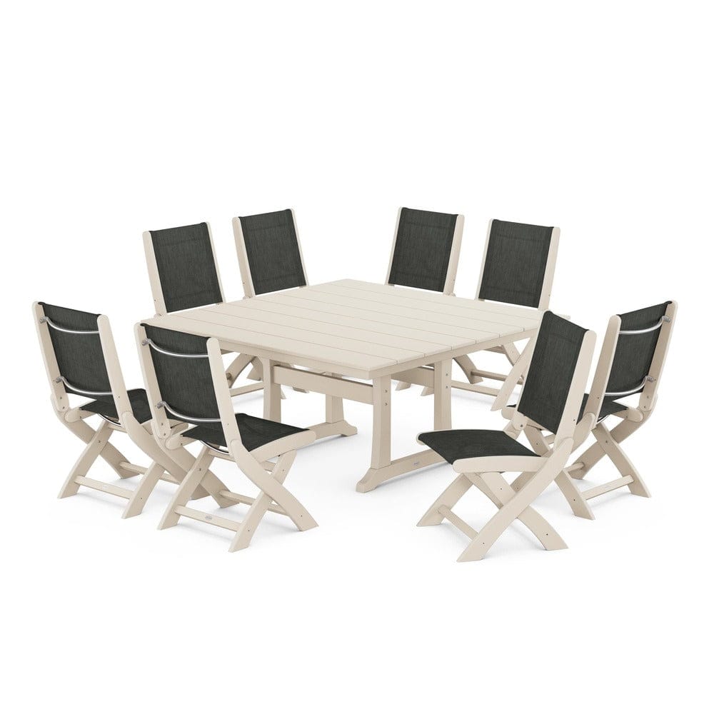 POLYWOOD® - Coastal Folding Side Chair 9-Piece Farmhouse Dining Set - PWS1287