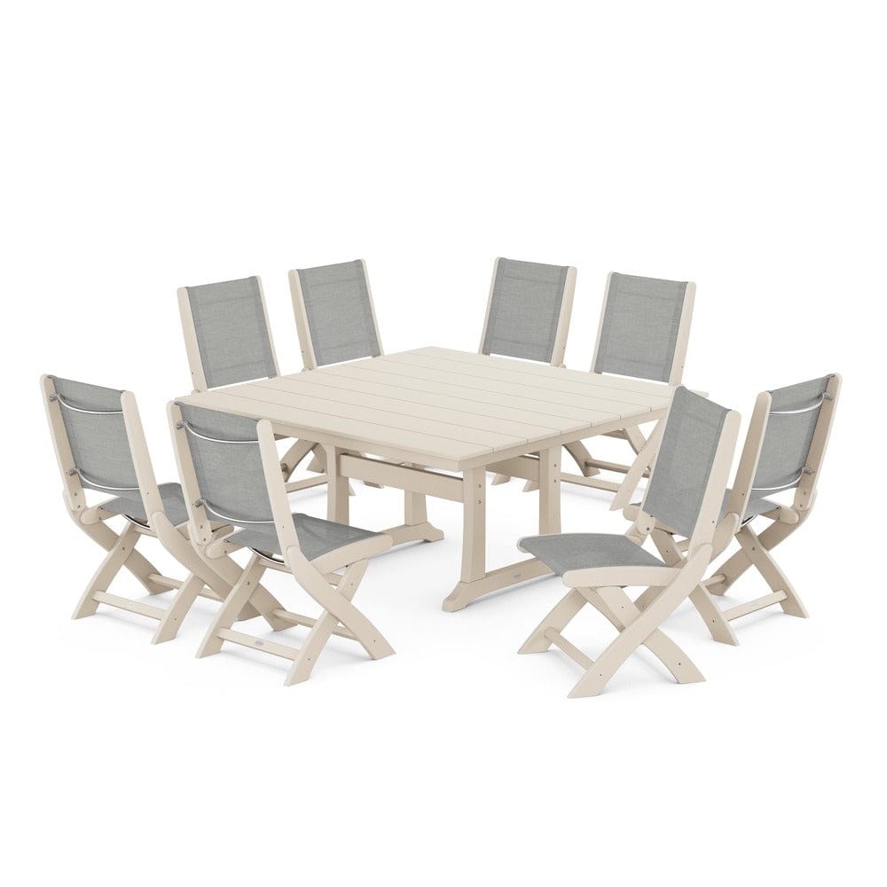 POLYWOOD® - Coastal Folding Side Chair 9-Piece Farmhouse Dining Set - PWS1287 Outdoor Furniture POLYWOOD®