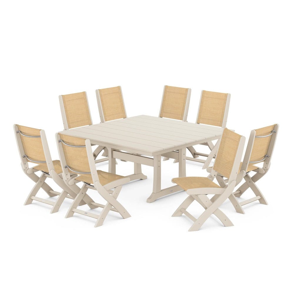 POLYWOOD® - Coastal Folding Side Chair 9-Piece Farmhouse Dining Set - PWS1287
