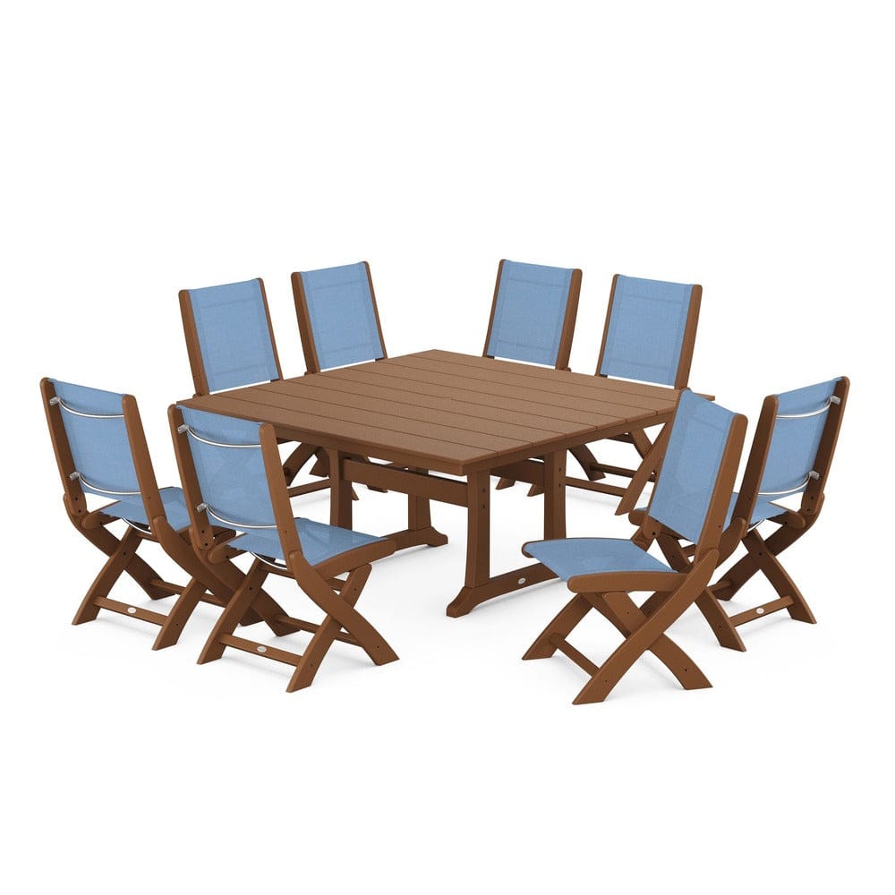 POLYWOOD® - Coastal Folding Side Chair 9-Piece Farmhouse Dining Set - PWS1287