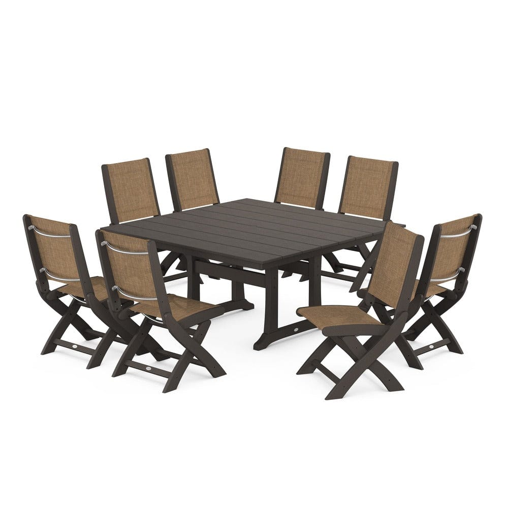 POLYWOOD® - Coastal Folding Side Chair 9-Piece Farmhouse Dining Set - PWS1287