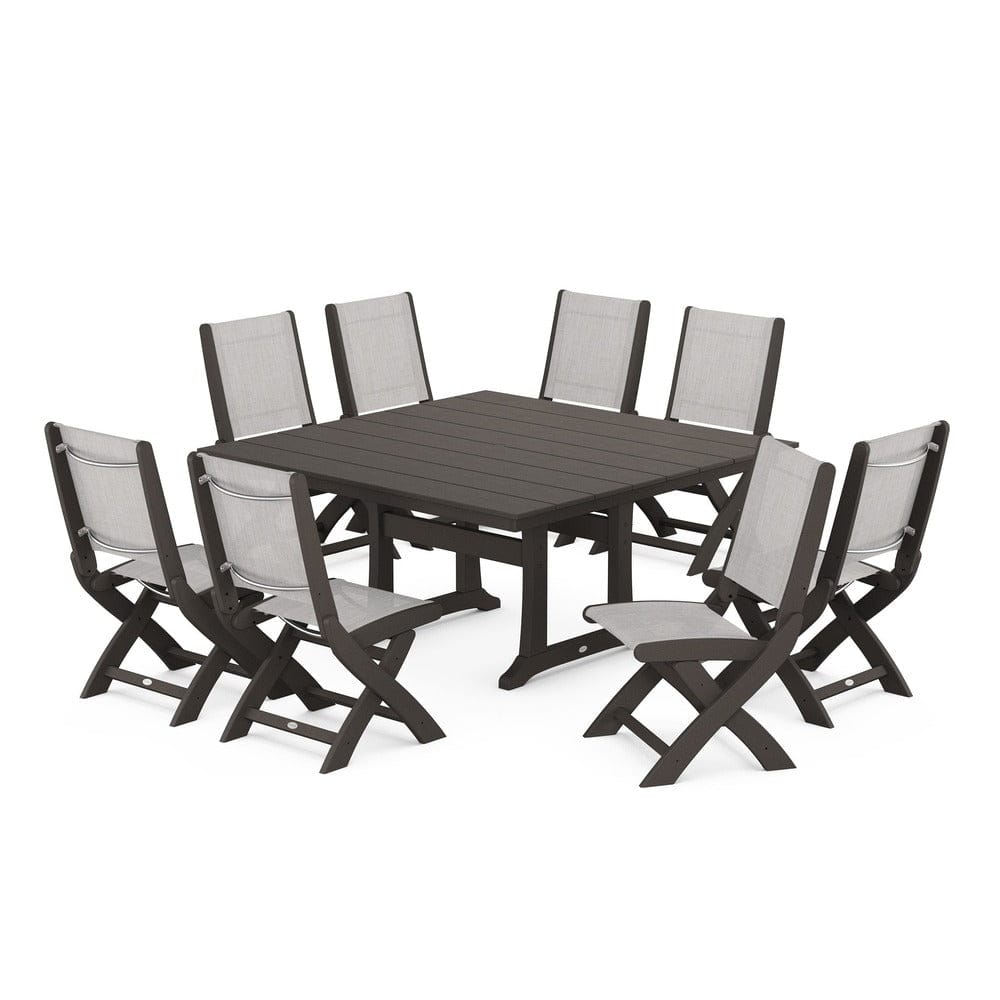 POLYWOOD® - Coastal Folding Side Chair 9-Piece Farmhouse Dining Set - PWS1287