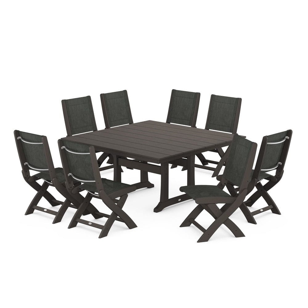 POLYWOOD® - Coastal Folding Side Chair 9-Piece Farmhouse Dining Set - PWS1287