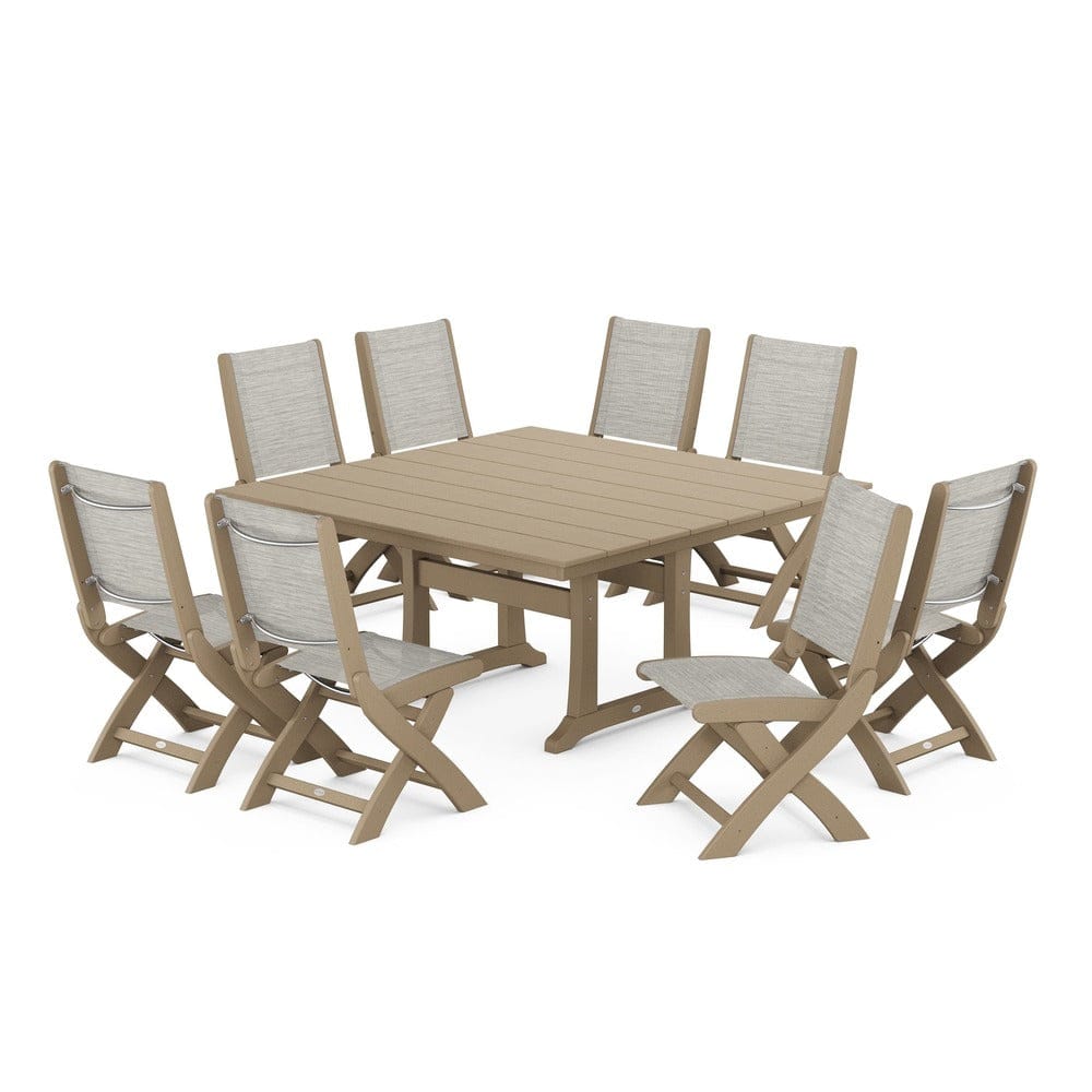 POLYWOOD® - Coastal Folding Side Chair 9-Piece Farmhouse Dining Set - PWS1287 Outdoor Furniture POLYWOOD®