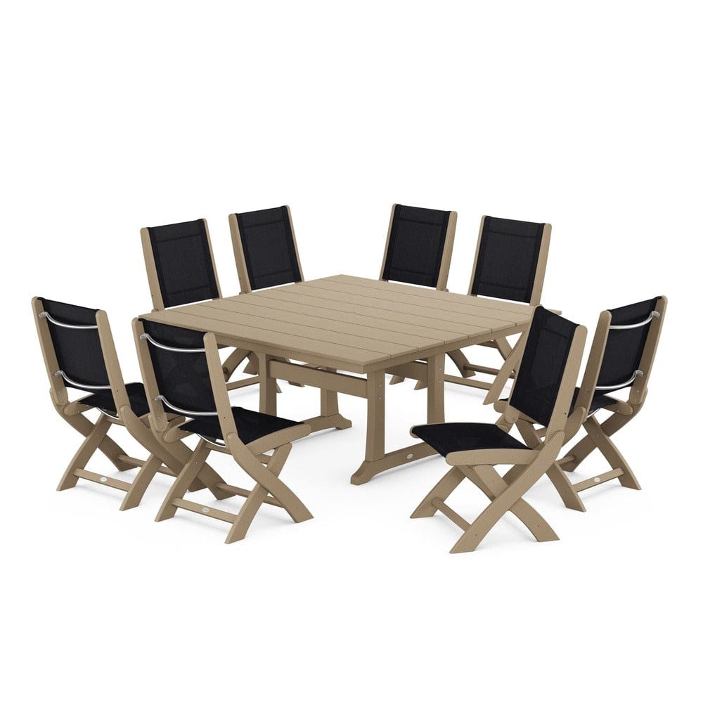 POLYWOOD® - Coastal Folding Side Chair 9-Piece Farmhouse Dining Set - PWS1287