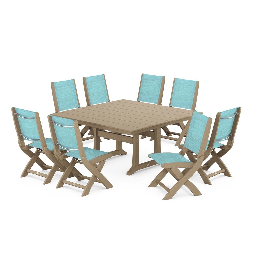 POLYWOOD® - Coastal Folding Side Chair 9-Piece Farmhouse Dining Set - PWS1287