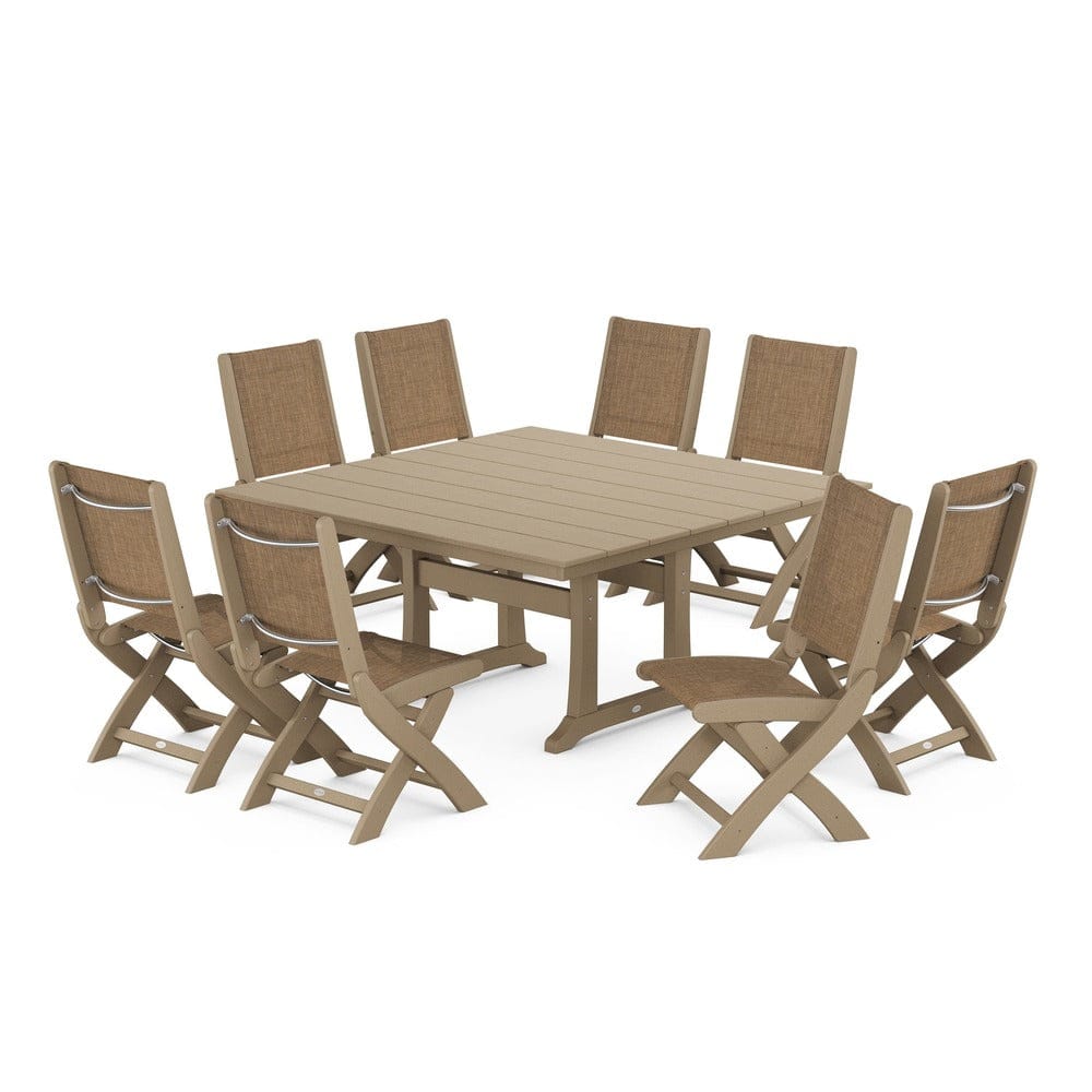POLYWOOD® - Coastal Folding Side Chair 9-Piece Farmhouse Dining Set - PWS1287