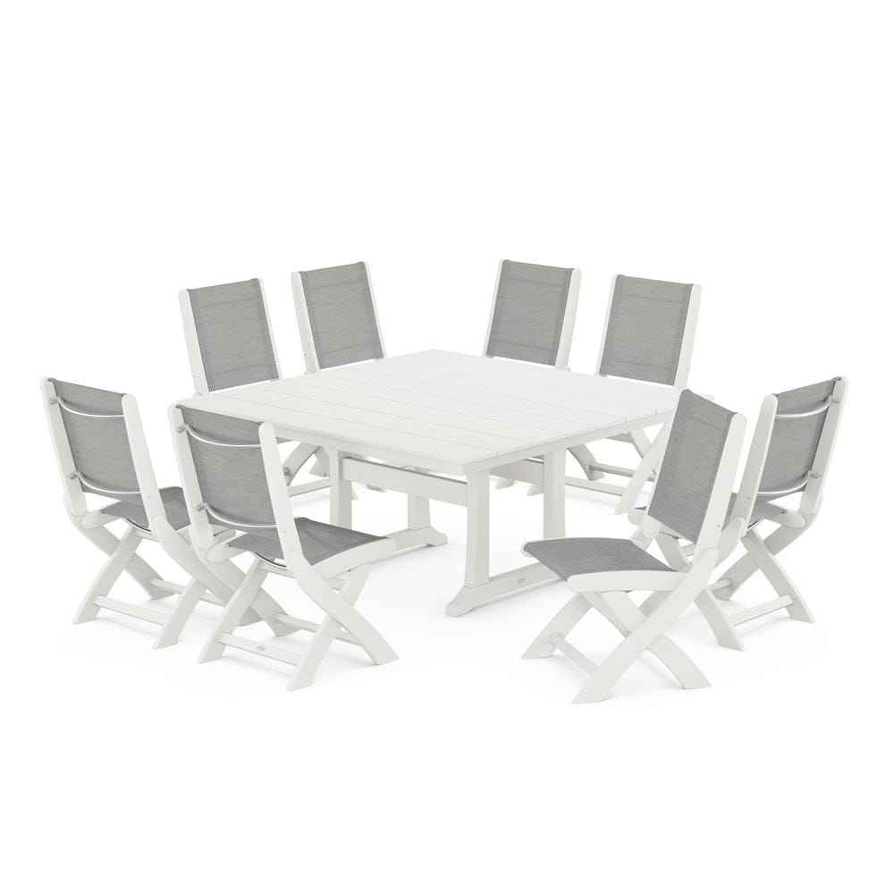 POLYWOOD® - Coastal Folding Side Chair 9-Piece Farmhouse Dining Set - PWS1287