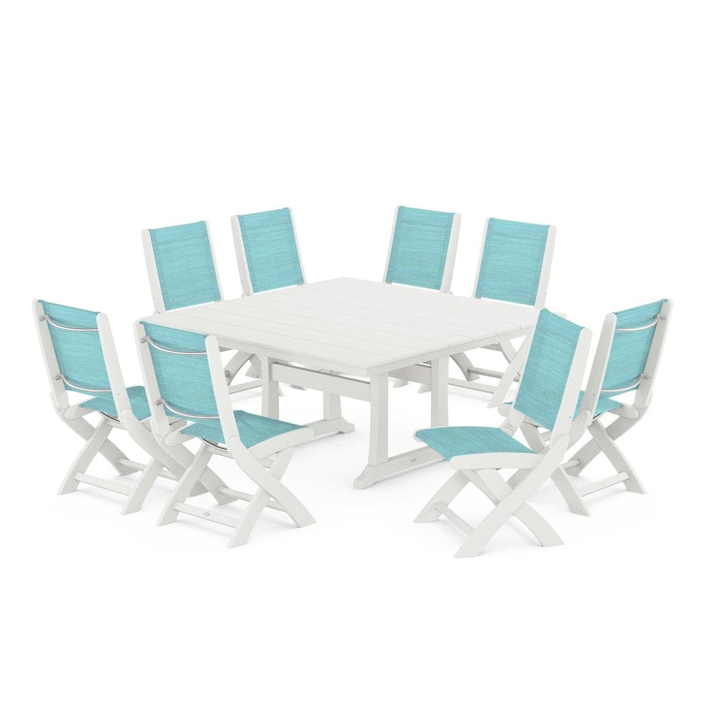 POLYWOOD® - Coastal Folding Side Chair 9-Piece Farmhouse Dining Set - PWS1287 Outdoor Furniture POLYWOOD®
