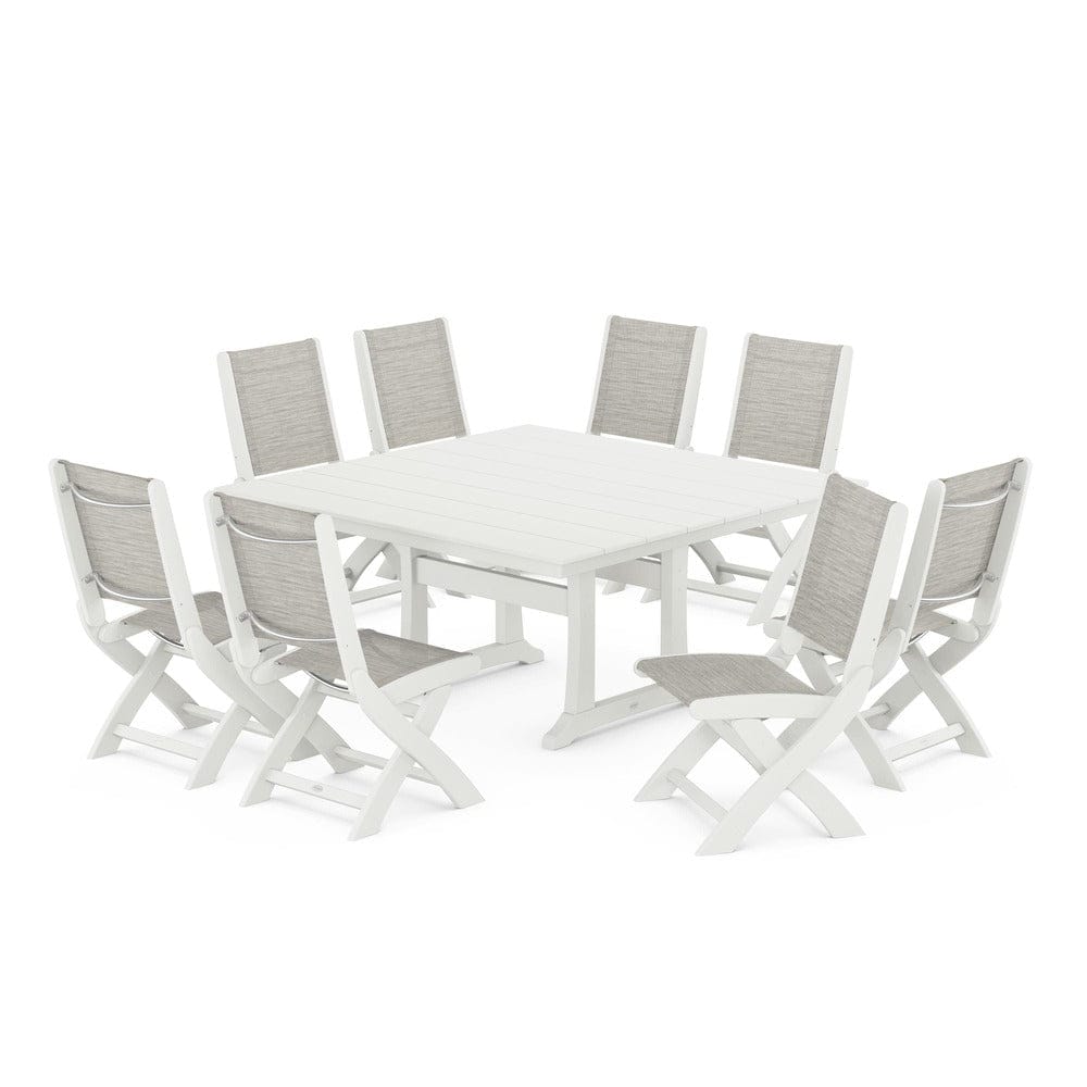 POLYWOOD® - Coastal Folding Side Chair 9-Piece Farmhouse Dining Set - PWS1287