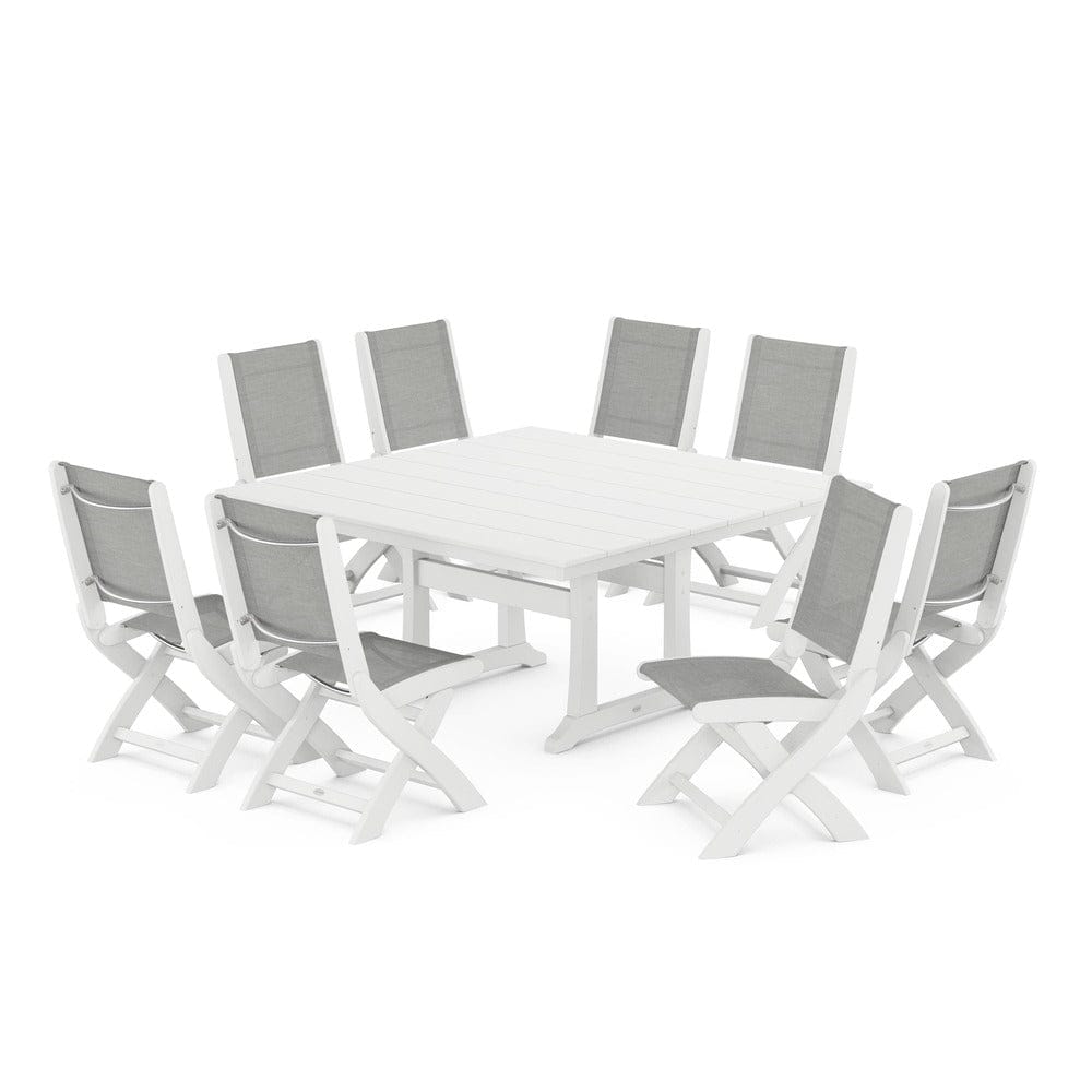 POLYWOOD® - Coastal Folding Side Chair 9-Piece Farmhouse Dining Set - PWS1287