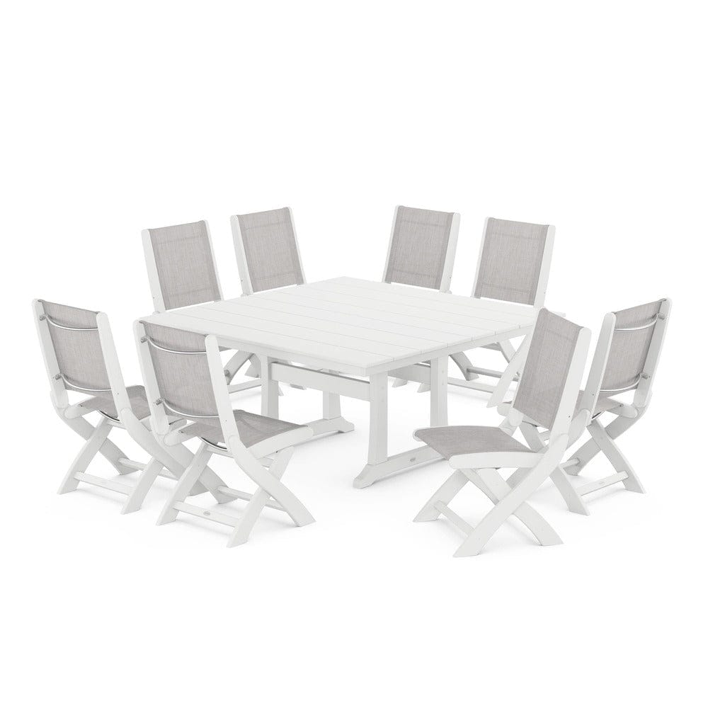 POLYWOOD® - Coastal Folding Side Chair 9-Piece Farmhouse Dining Set - PWS1287 Outdoor Furniture POLYWOOD®