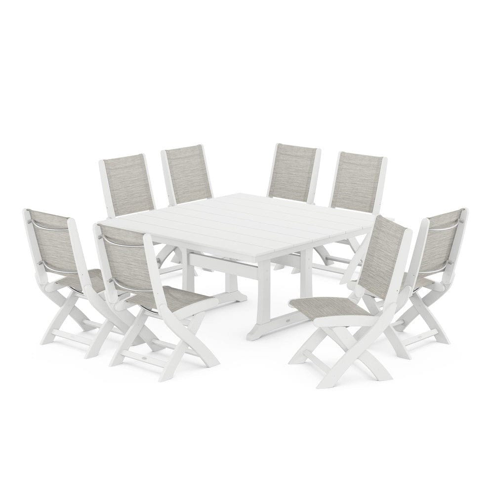 POLYWOOD® - Coastal Folding Side Chair 9-Piece Farmhouse Dining Set - PWS1287