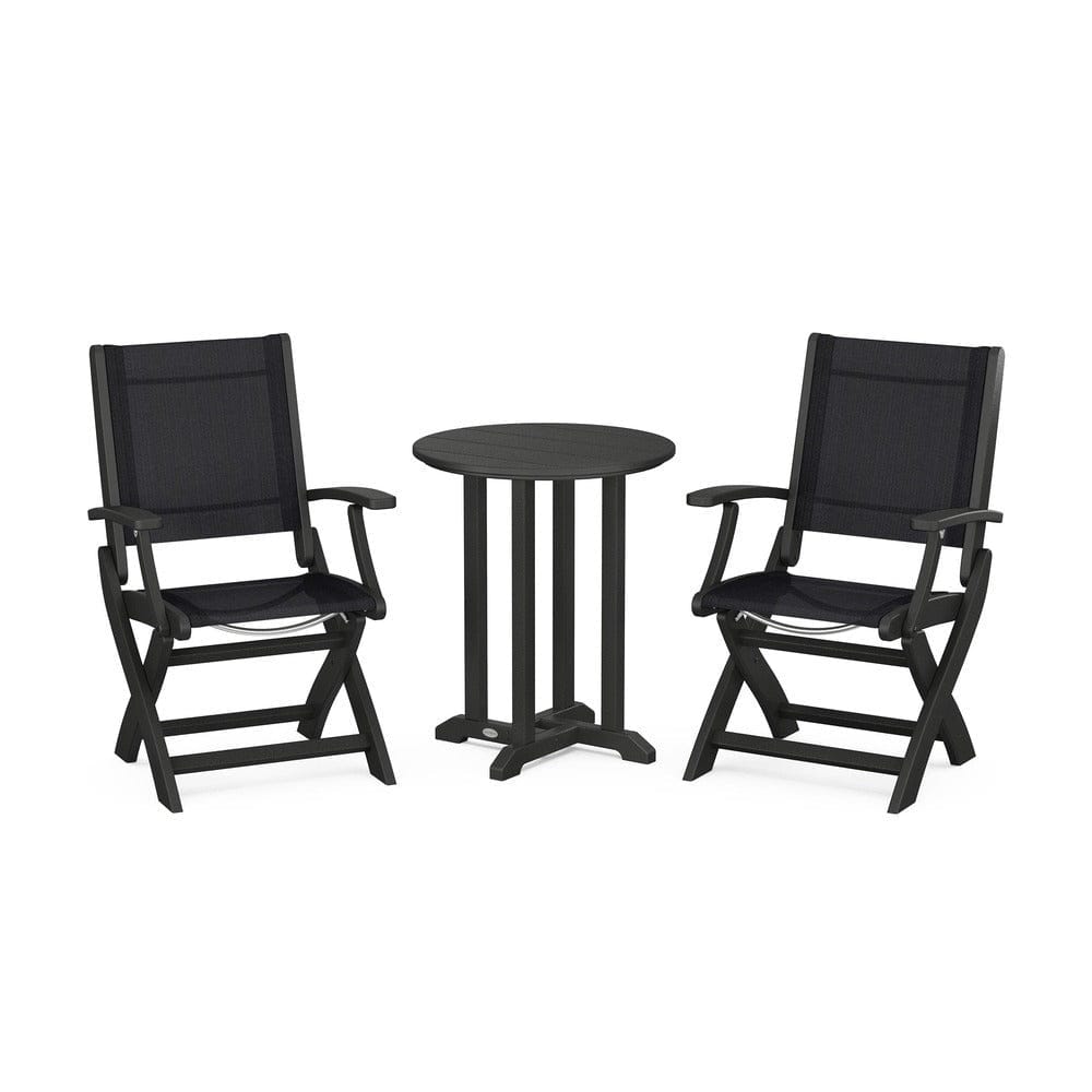 POLYWOOD® - Coastal Folding 3-Piece Round Bistro Dining Set - PWS1295